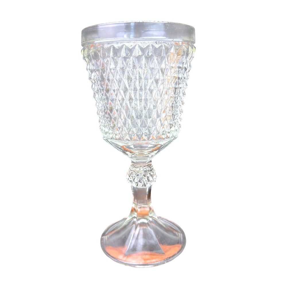 Vintage Diamond Point Glass Pedestal Candle Holder Vase Clear 10" Centerpiece